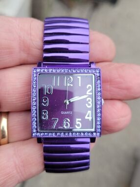 Purple Square Face Rhinestone Watch